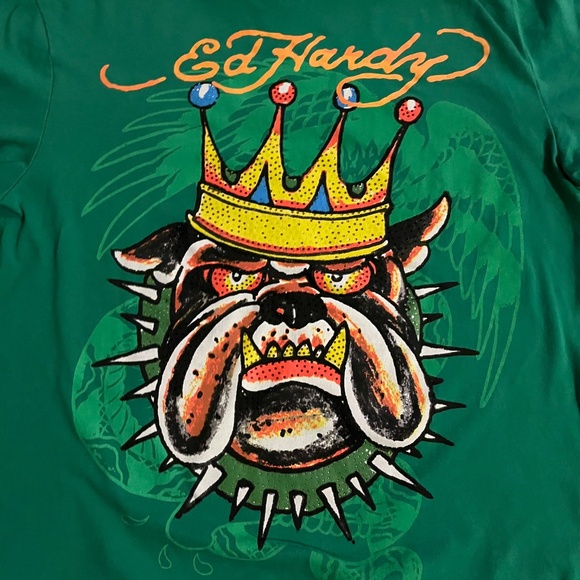 Ed Hardy "Bulldog Logo" Men's T-Shirt. Green. Size Large - Picture 5 of 5